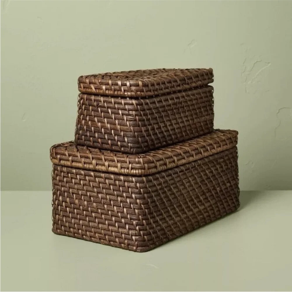 Hearth & Hand Magnolia Small Woven Rattan Decorative Box Dark Brown